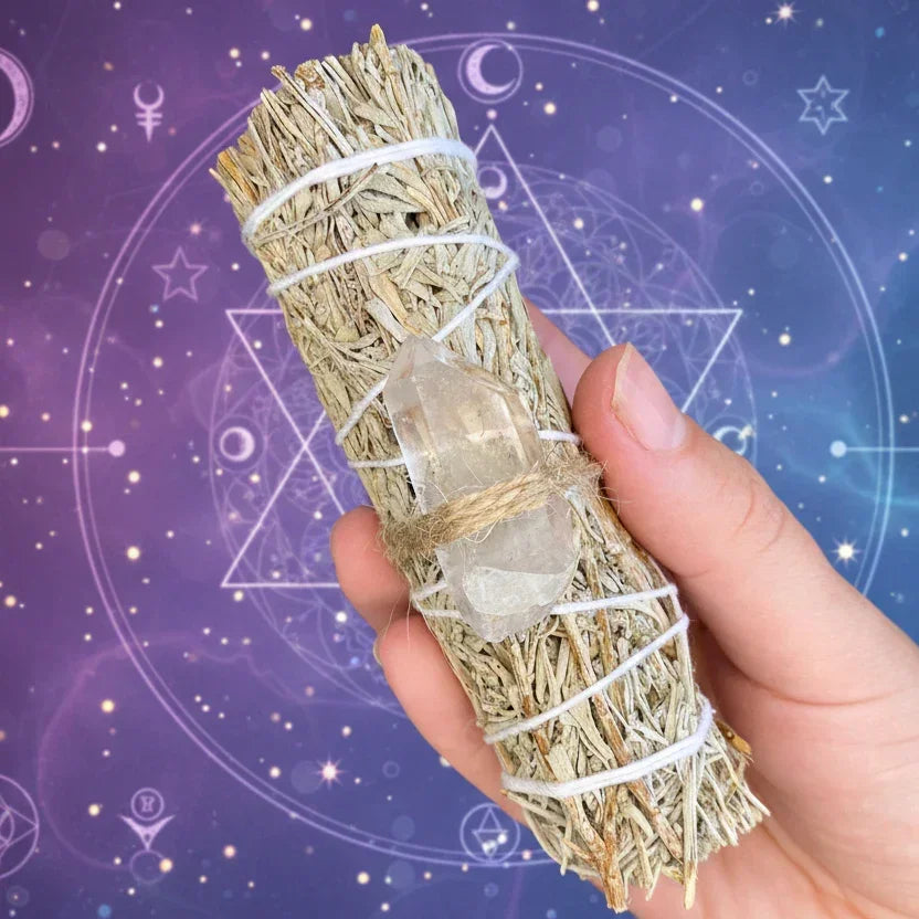 Blue Sage with Clear Crystal Quartz