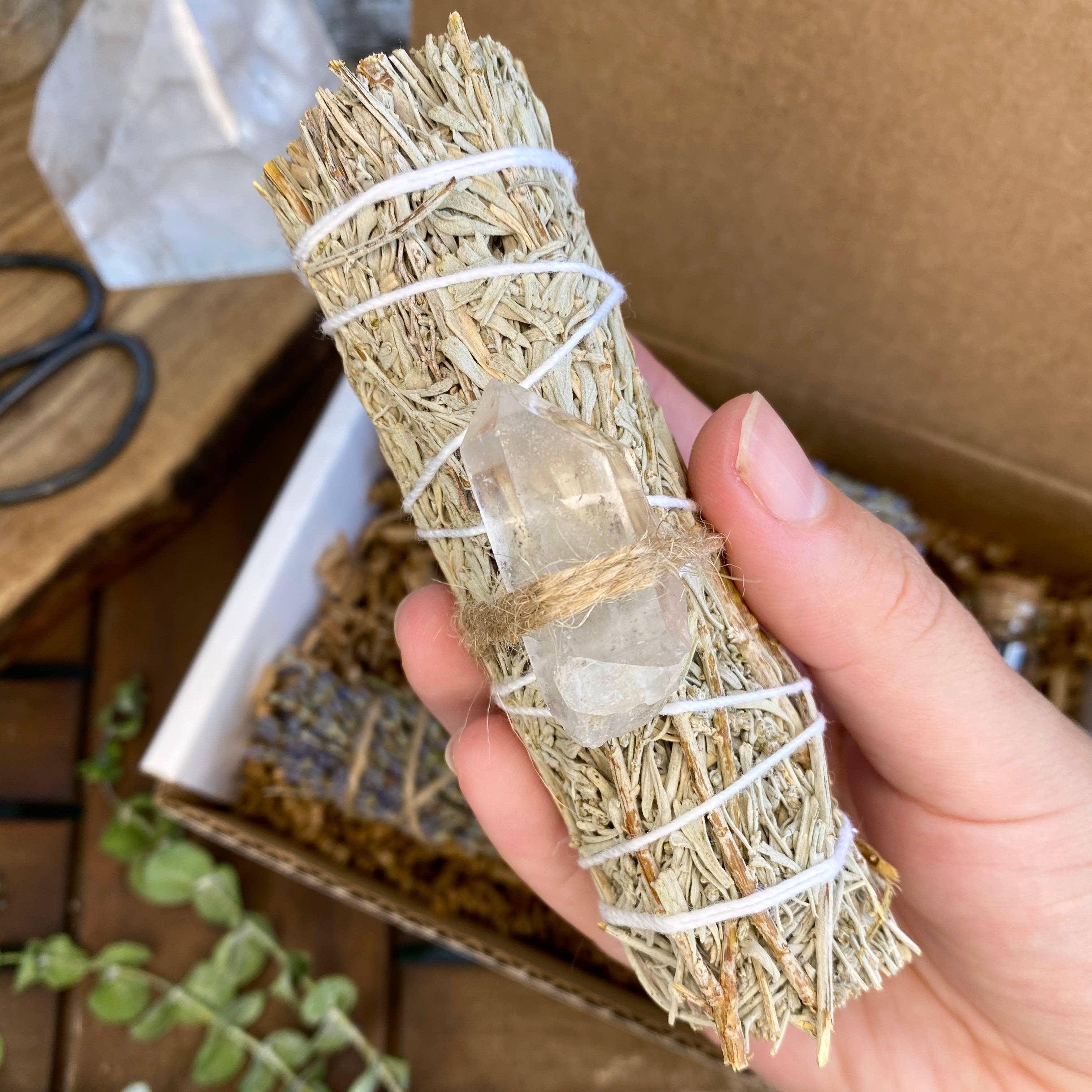 Blue Sage with Clear Crystal Quartz