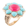 Blue Turquoise and Red Quartz Flower Golden Ring | Rings | Wiccan Center