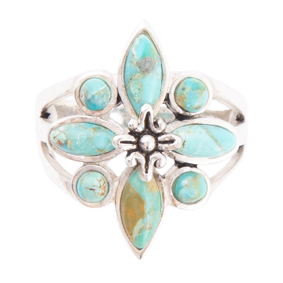 Floral Blue Turquoise and Sterling Silver Statement Ring | Rings | Wiccan Center