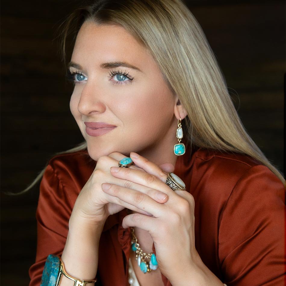 Blue Turquoise and White Pearl Multi Charm Golden Necklace | Necklaces | Wiccan Center