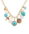 Blue Turquoise and White Pearl Multi Charm Golden Necklace | Necklaces | Wiccan Center