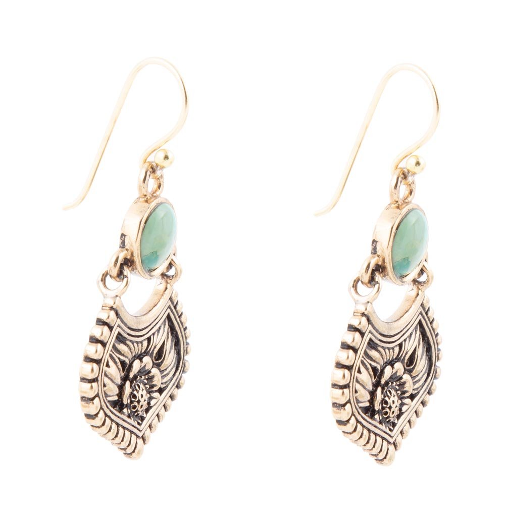 Blue Turquoise Flourish Golden Drop Earrings | Earrings | Wiccan Center