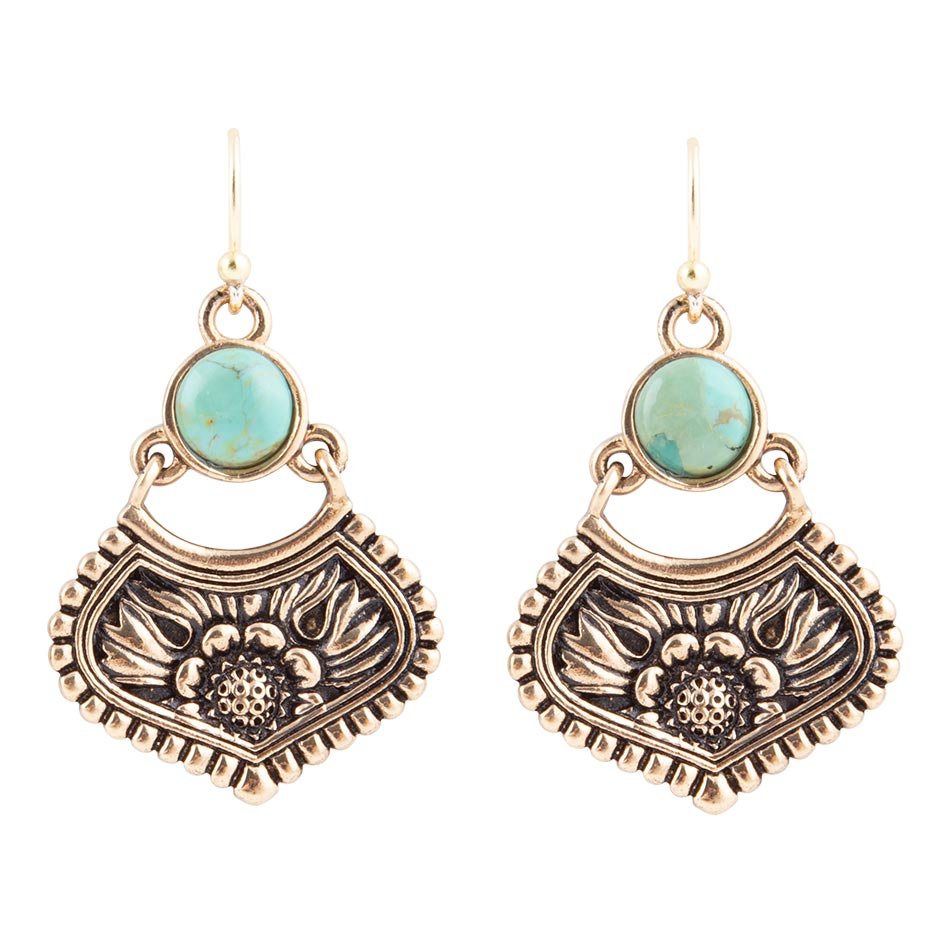 Blue Turquoise Flourish Golden Drop Earrings | Earrings | Wiccan Center