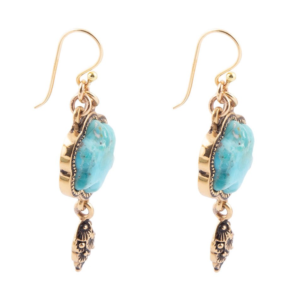 Blue Turquoise Flower Golden Drop Earrings | Earrings | Wiccan Center