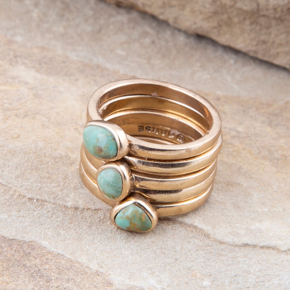 Blue Turquoise Golden Stacking Ring Set | Rings | Wiccan Center