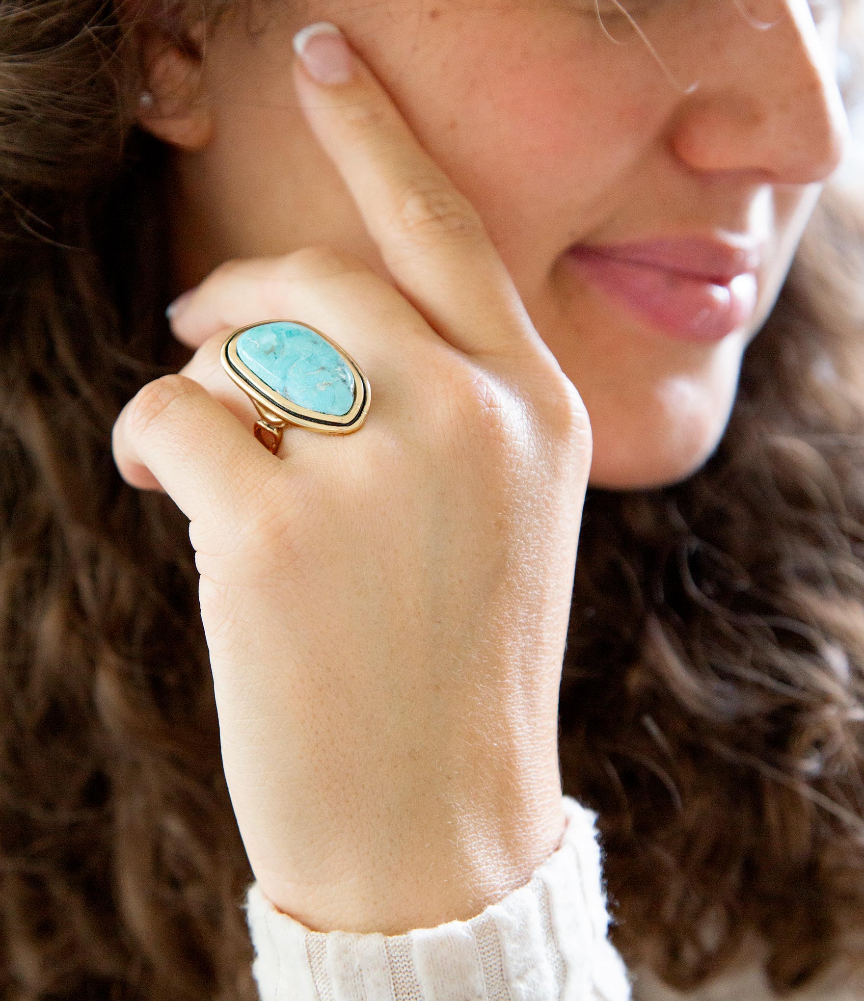 Blue Turquoise Golden Statement Ring | Rings | Wiccan Center