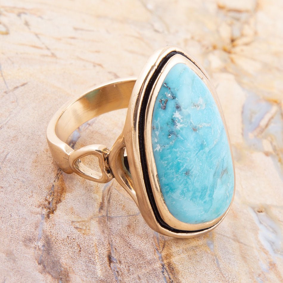 Blue Turquoise Golden Statement Ring | Rings | Wiccan Center