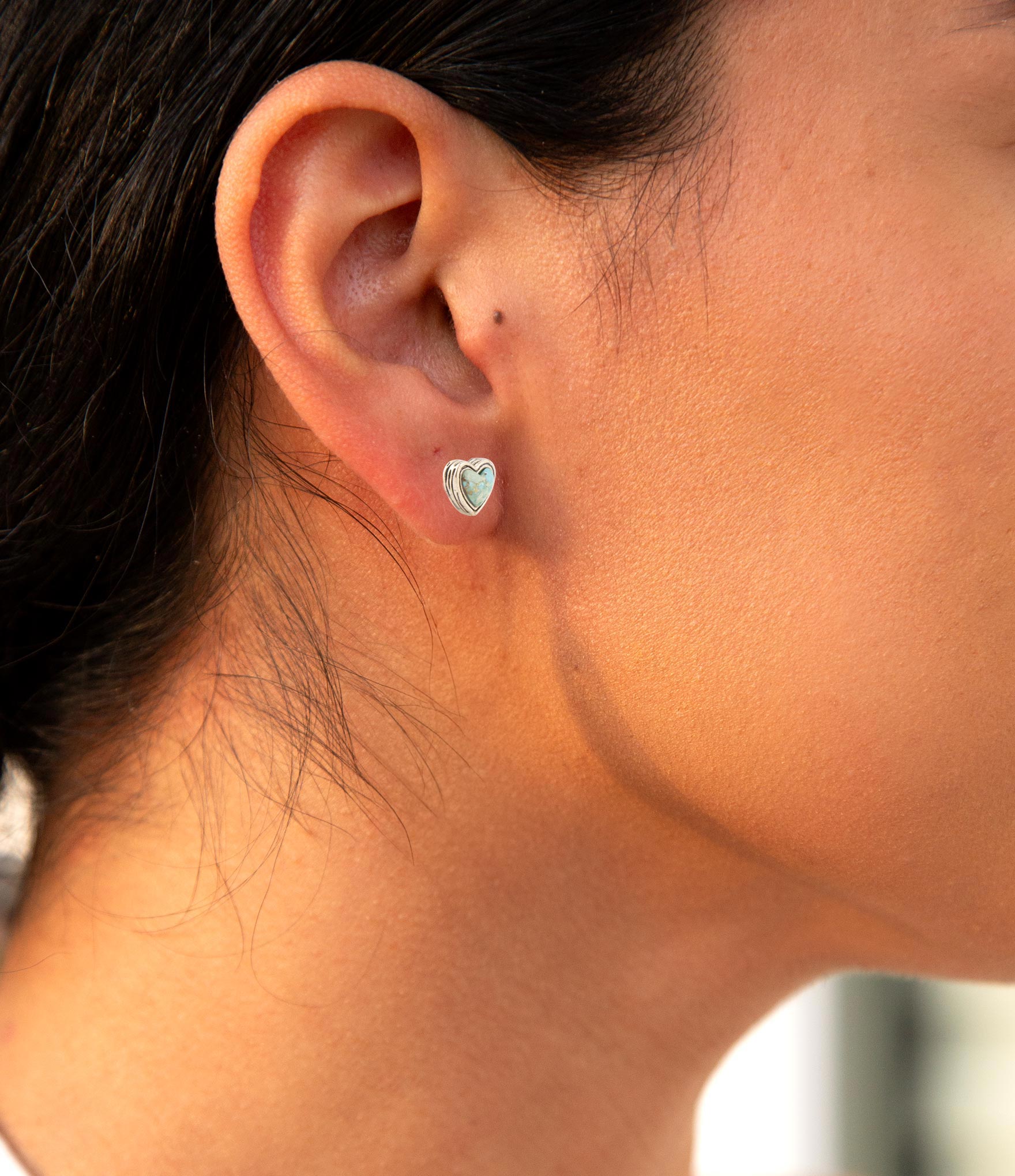 Heart Blue Turquoise Golden Stud Earrings | Earrings | Wiccan Center