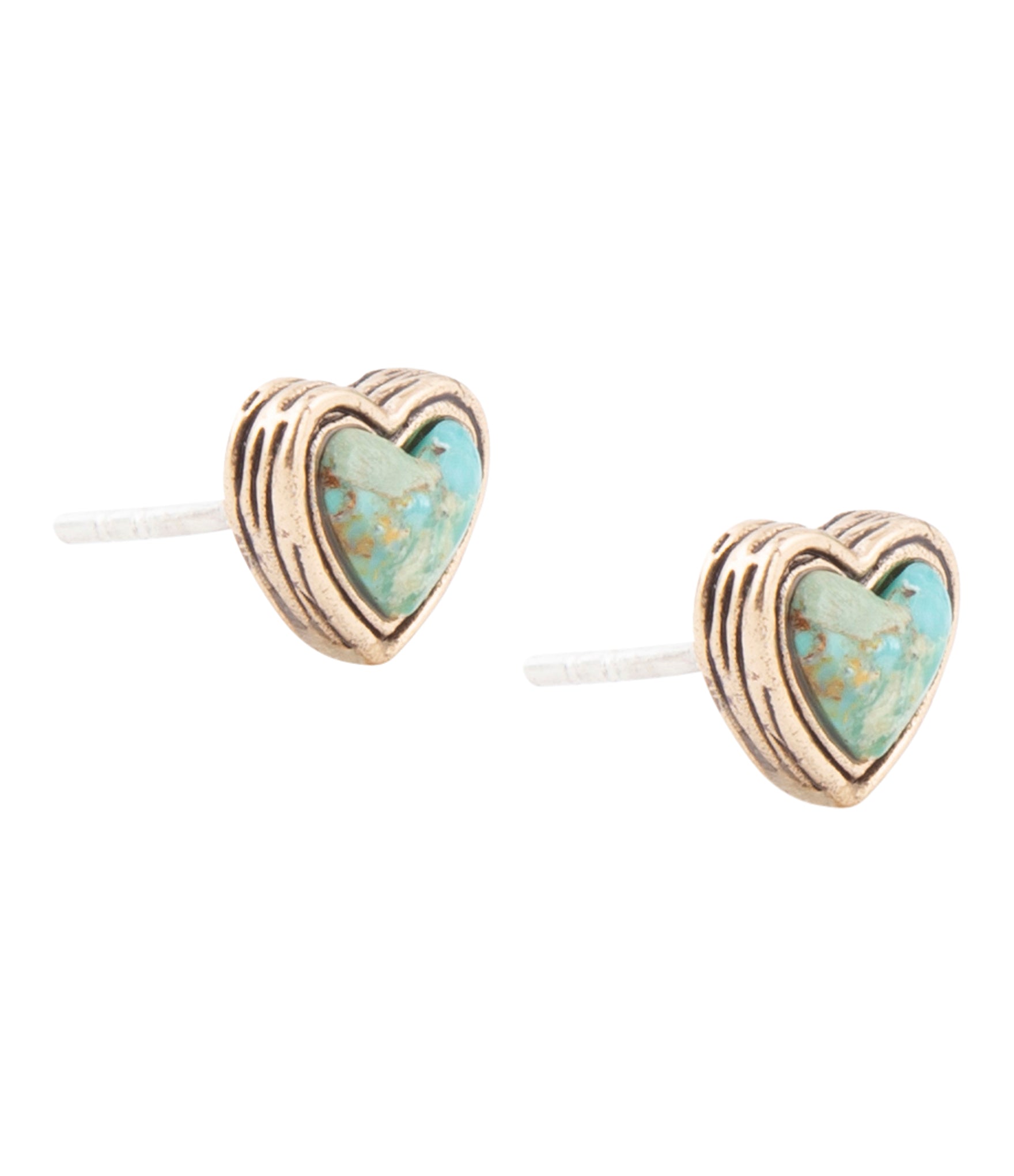 Heart Blue Turquoise Golden Stud Earrings | Earrings | Wiccan Center