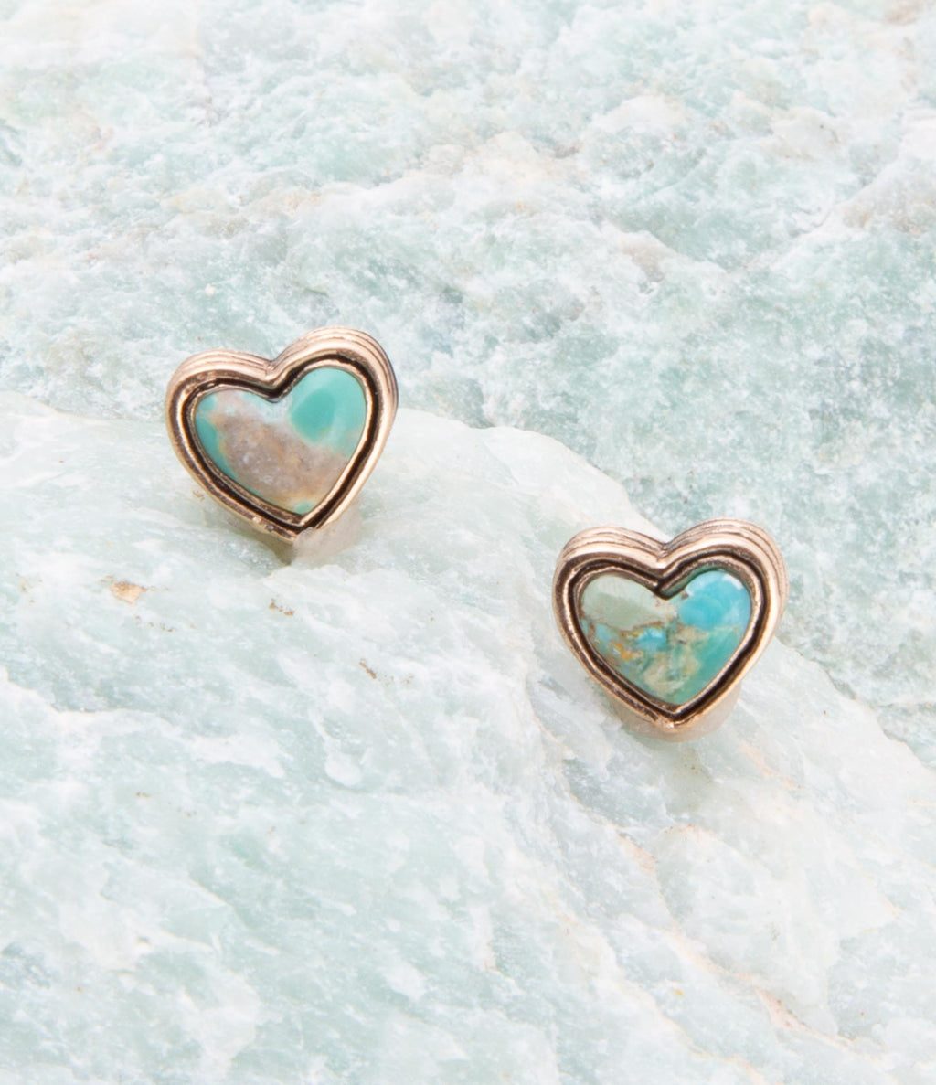 Heart Blue Turquoise Golden Stud Earrings | Earrings | Wiccan Center