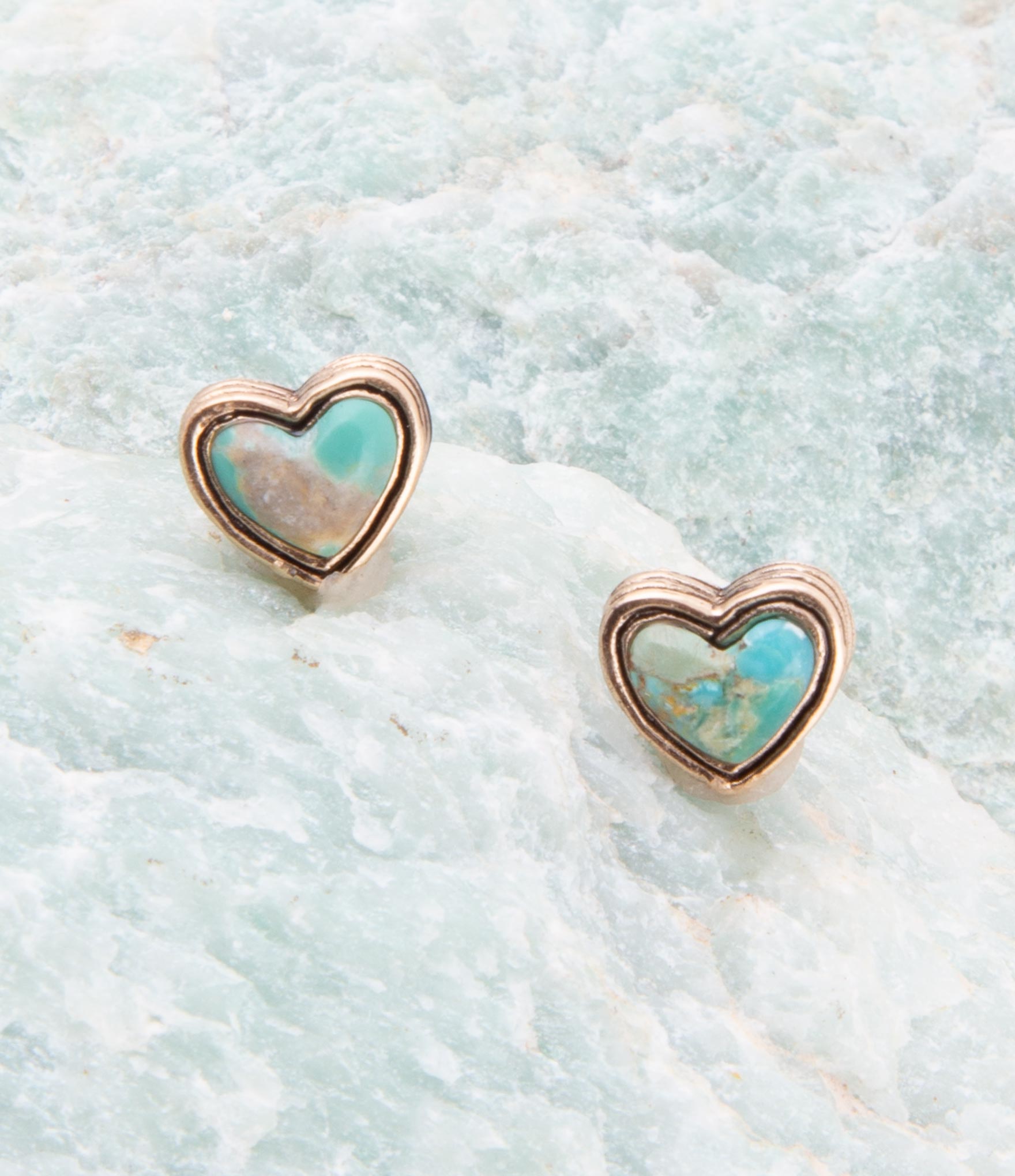Heart Blue Turquoise Golden Stud Earrings | Earrings | Wiccan Center