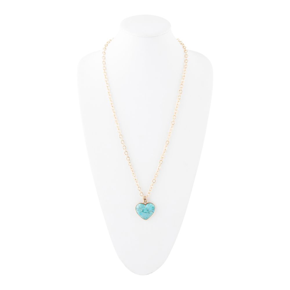 Blue Turquoise Heart Pendant Golden Necklace | Necklaces | Wiccan Center