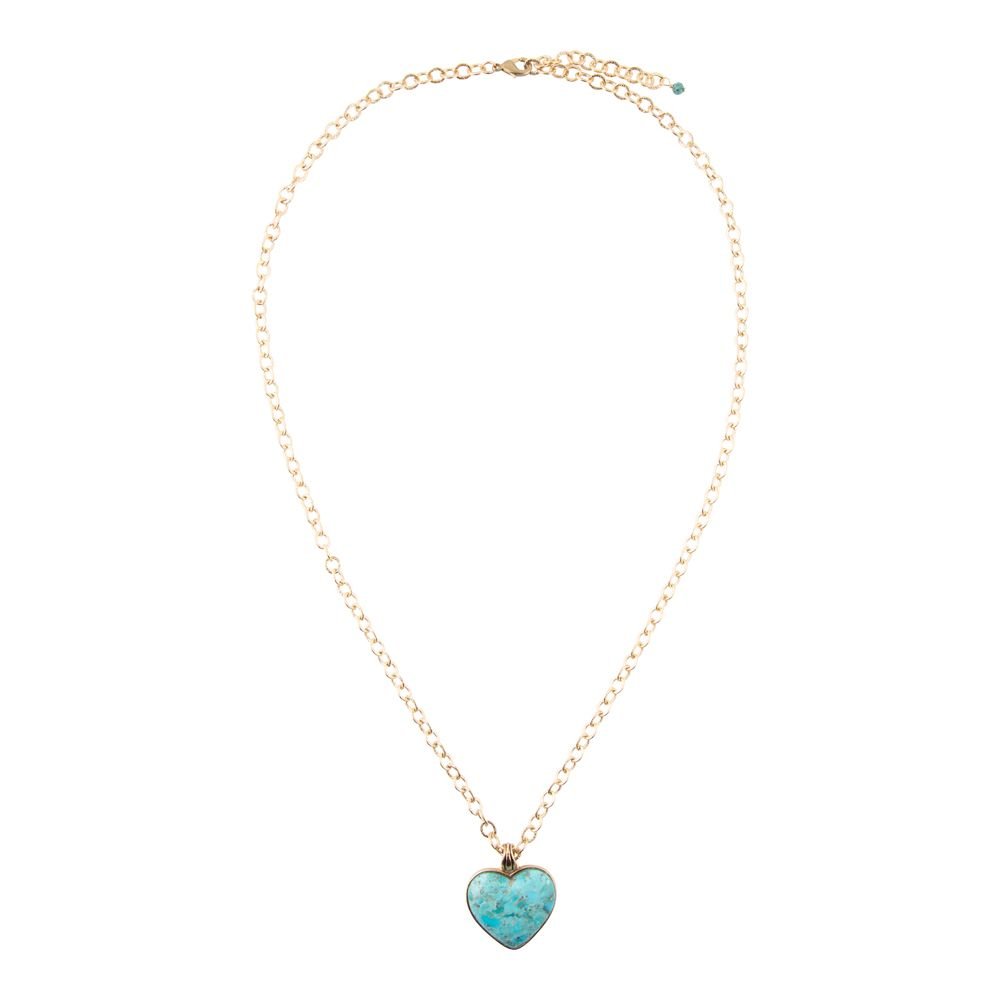 Blue Turquoise Heart Pendant Golden Necklace | Necklaces | Wiccan Center
