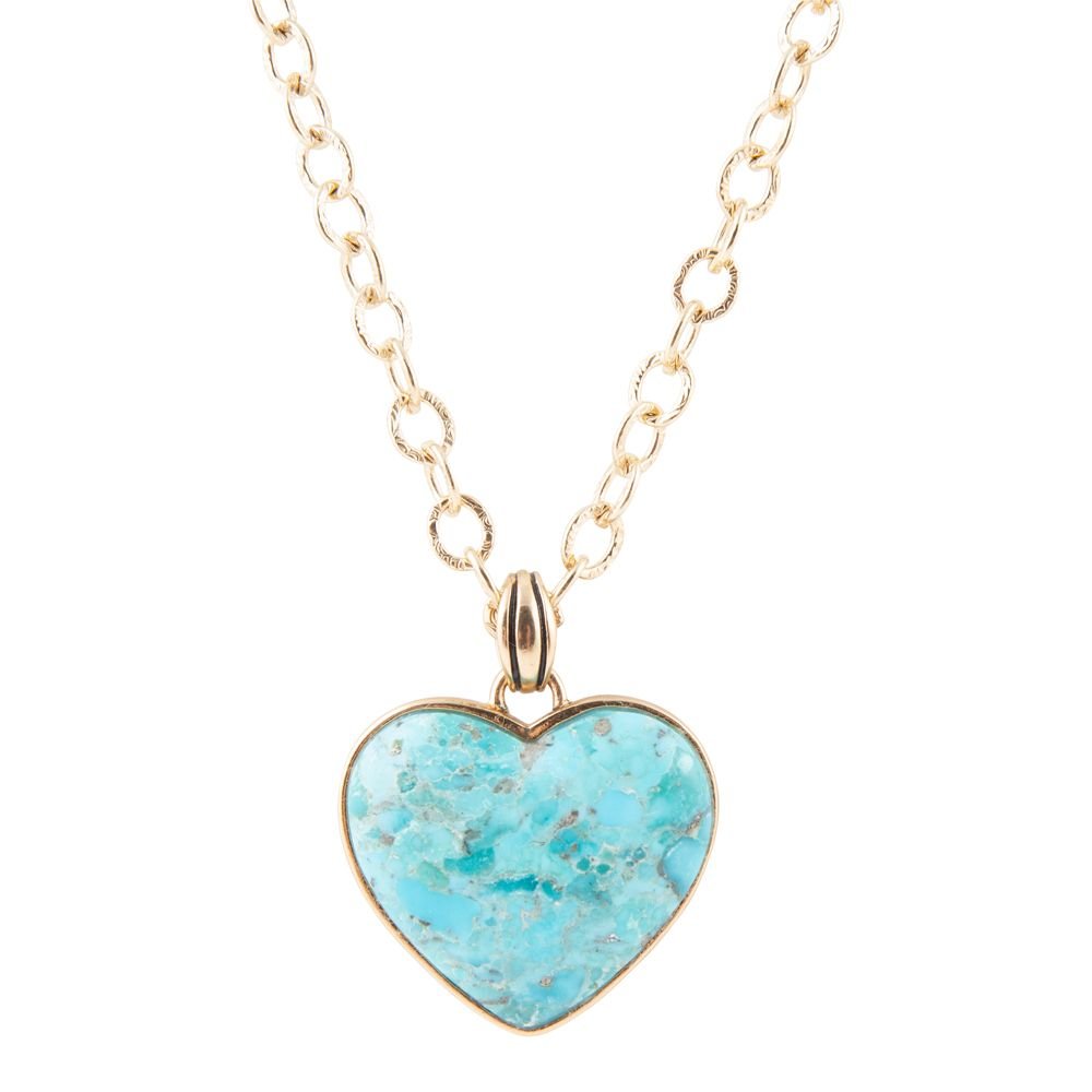 Blue Turquoise Heart Pendant Golden Necklace | Necklaces | Wiccan Center