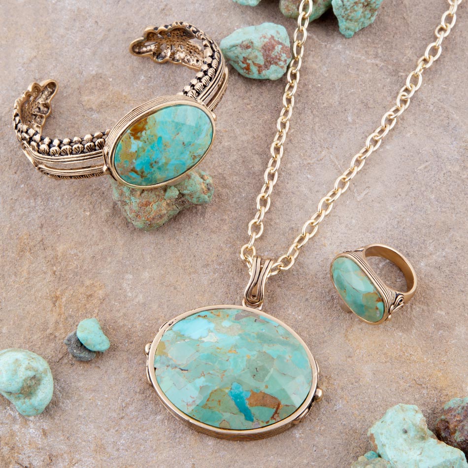 Blue Turquoise Long Golden Chain Necklace | Necklaces | Wiccan Center
