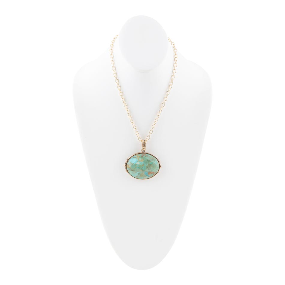 Blue Turquoise Long Golden Chain Necklace | Necklaces | Wiccan Center