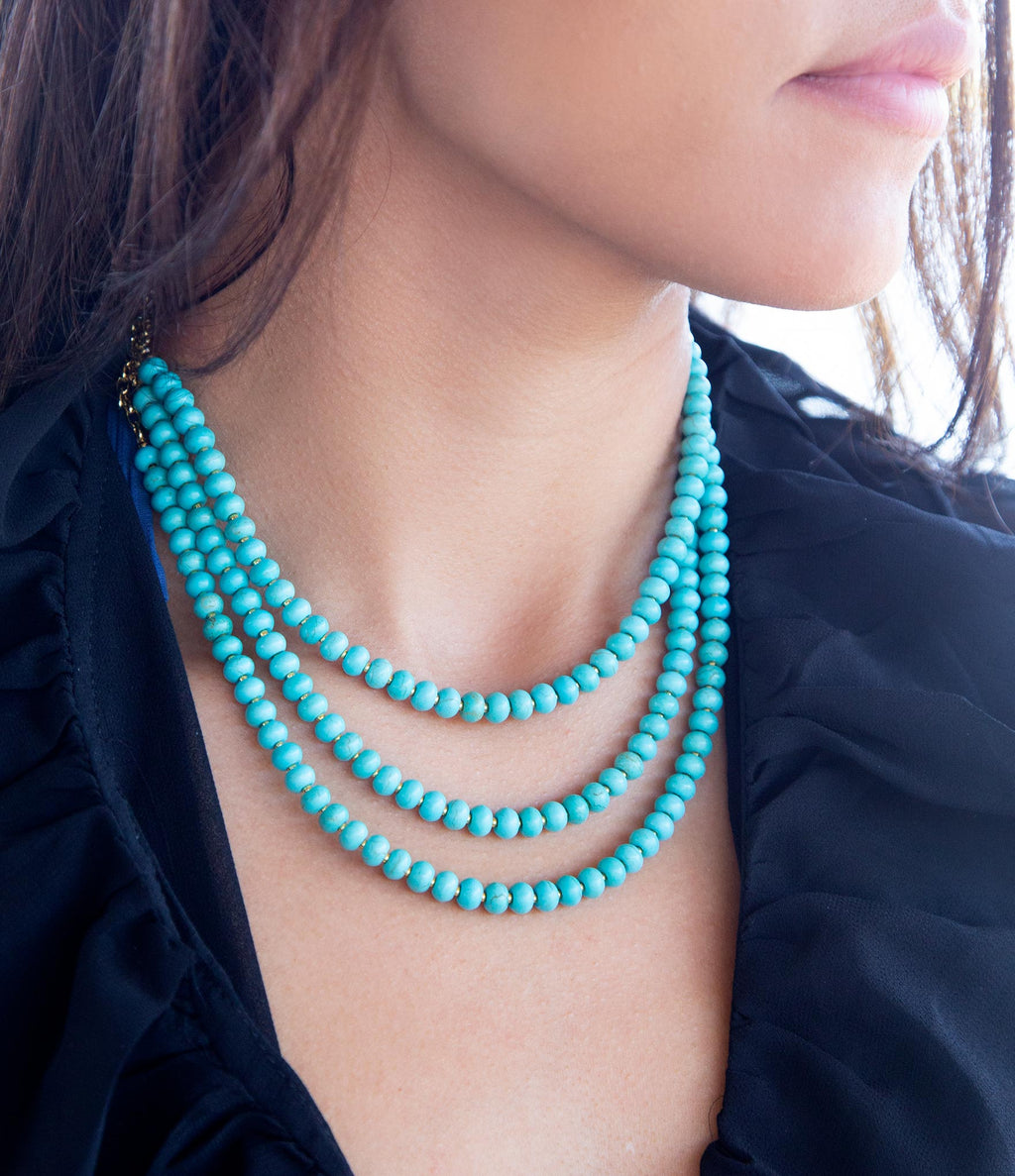 Blue Turquoise Magnesite Golden Necklace | Necklaces | Wiccan Center