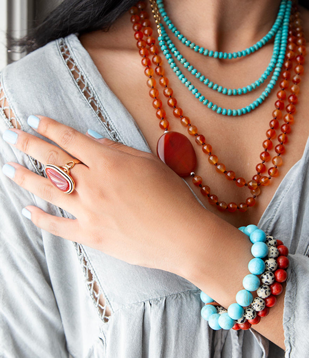Blue Turquoise Magnesite Golden Necklace | Necklaces | Wiccan Center