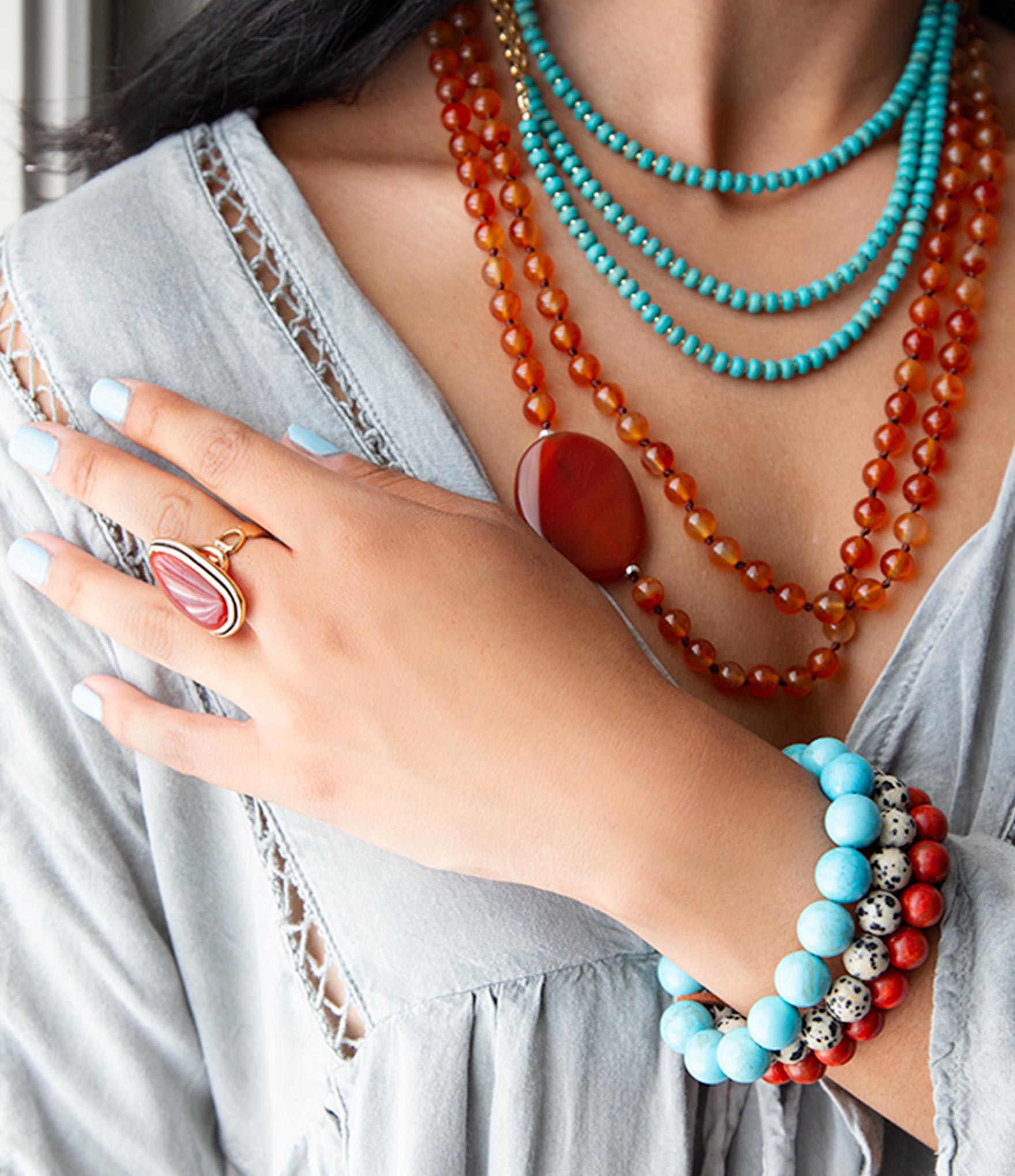 Blue Turquoise Magnesite Golden Necklace | Necklaces | Wiccan Center
