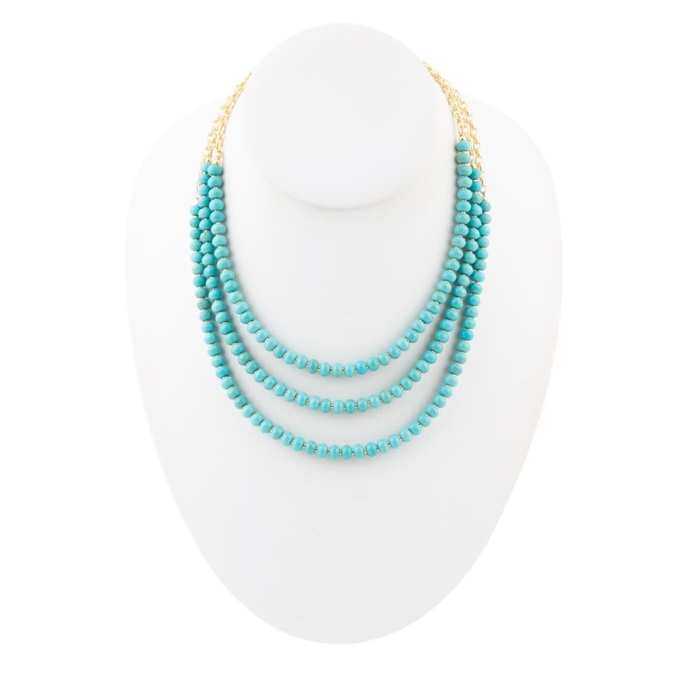 Blue Turquoise Magnesite Golden Necklace | Necklaces | Wiccan Center