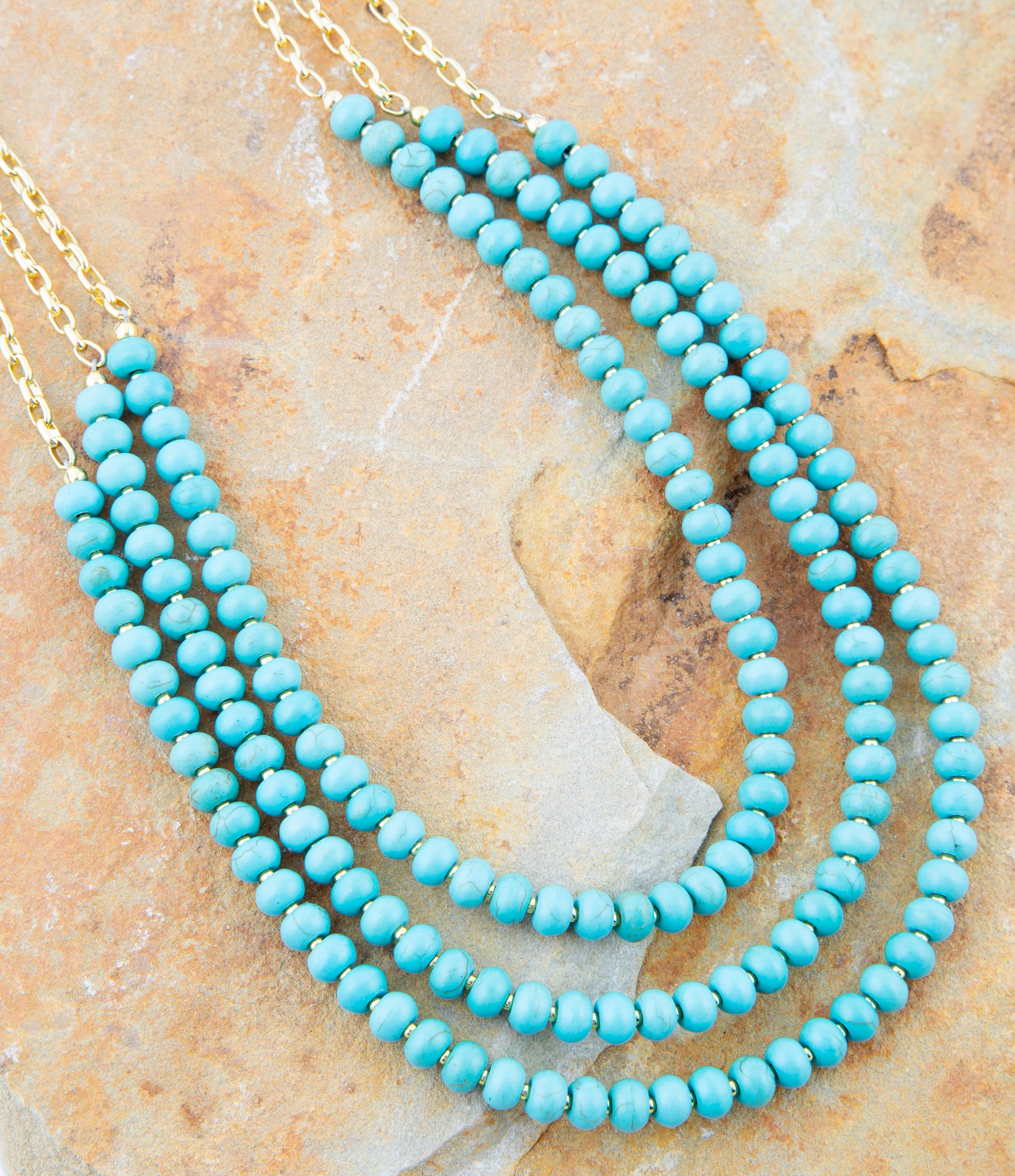 Blue Turquoise Magnesite Golden Necklace | Necklaces | Wiccan Center