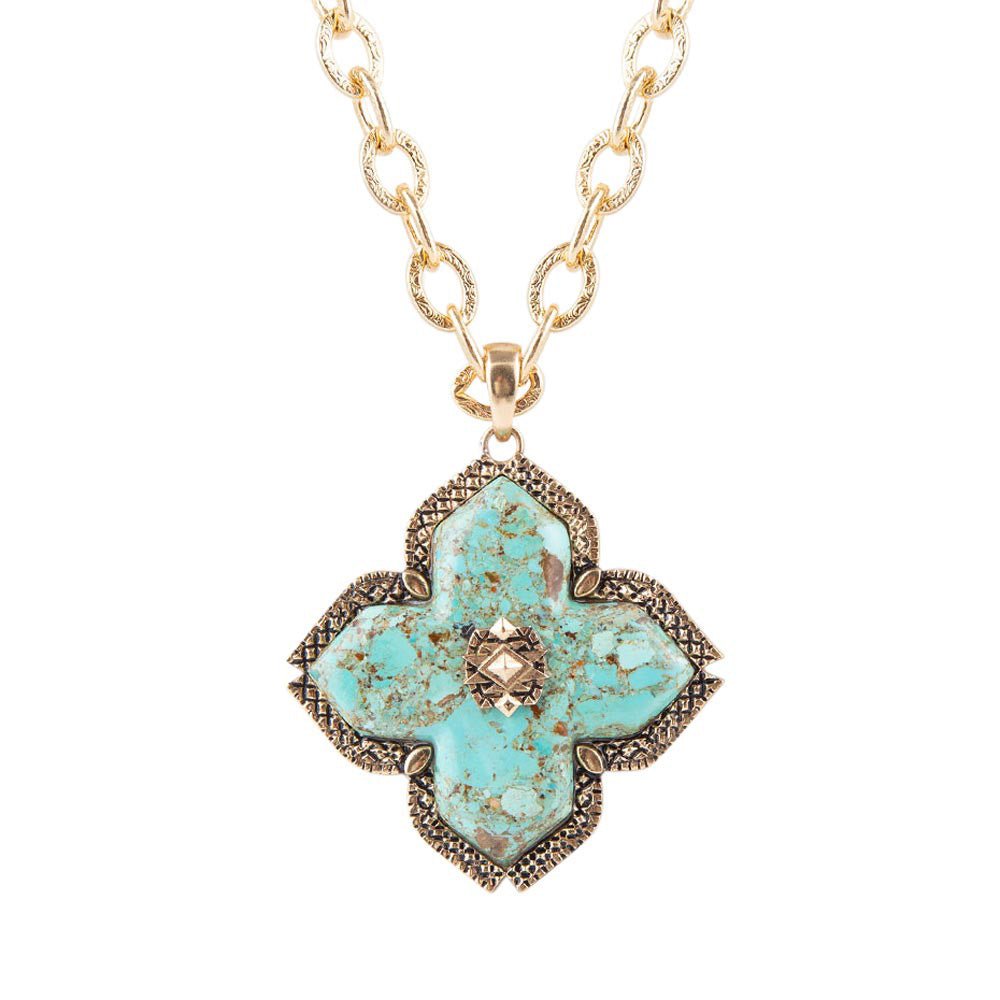 Blue Turquoise Maltese Cross Golden Pendant Necklace | Necklaces | Wiccan Center
