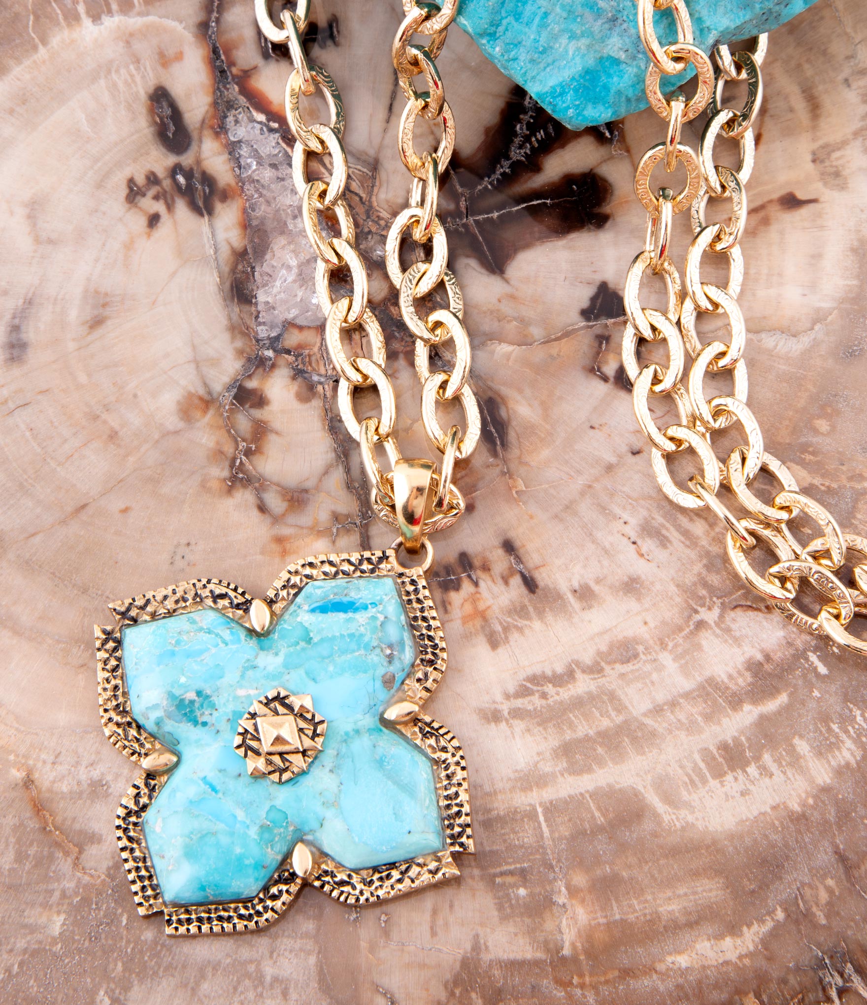 Blue Turquoise Maltese Cross Golden Pendant Necklace | Necklaces | Wiccan Center