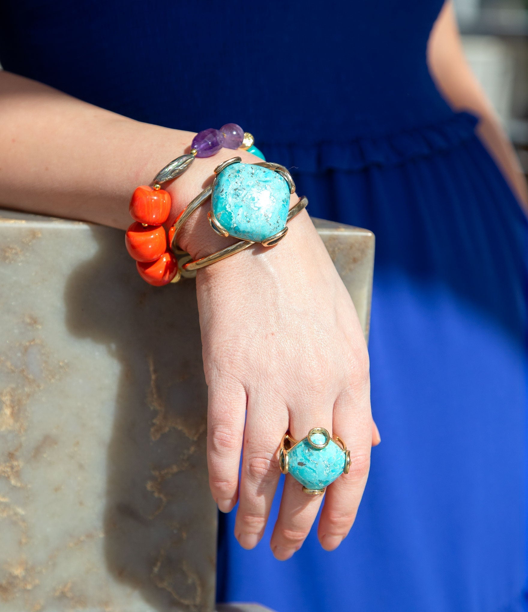 Blue Turquoise Rhombus Statement Cuff Bracelet | Bracelets | Wiccan Center