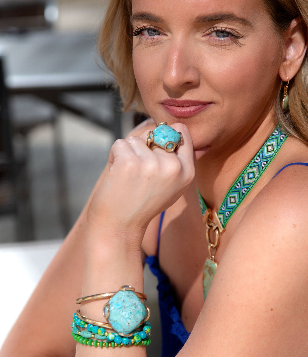 Blue Turquoise Rhombus Statement Cuff Bracelet | Bracelets | Wiccan Center