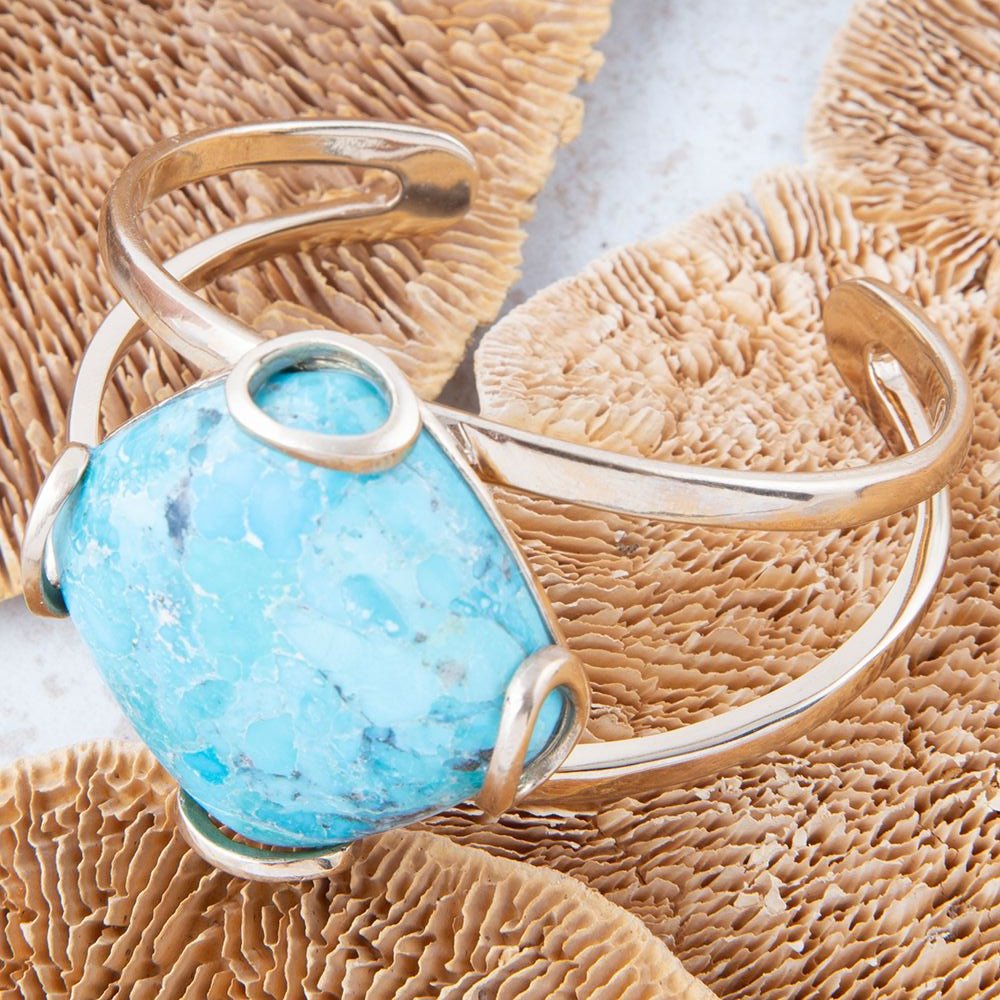 Blue Turquoise Rhombus Statement Cuff Bracelet | Bracelets | Wiccan Center