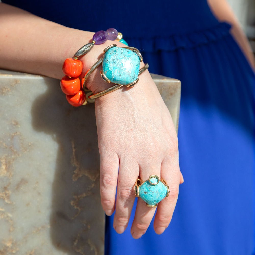 Blue Turquoise Rhombus Statement Ring | rings | Wiccan Center