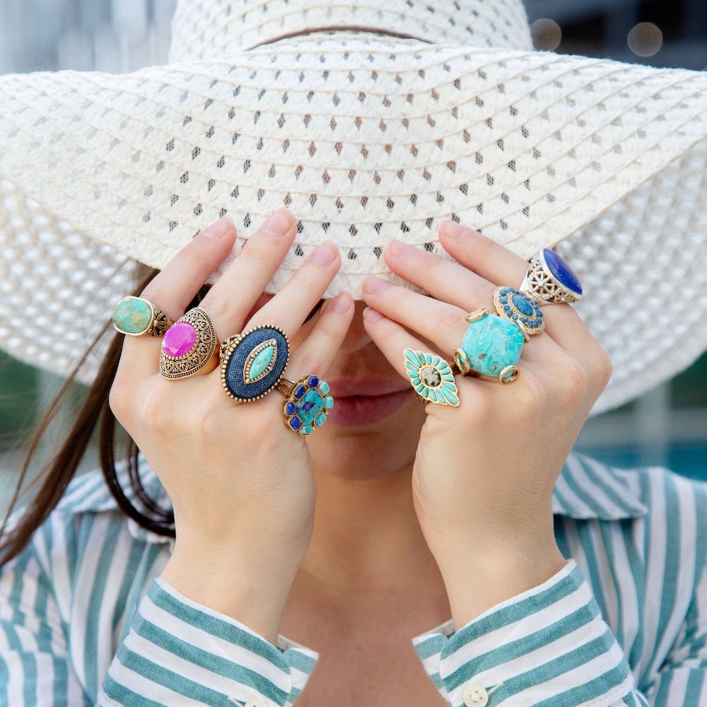 Blue Turquoise Rhombus Statement Ring | rings | Wiccan Center