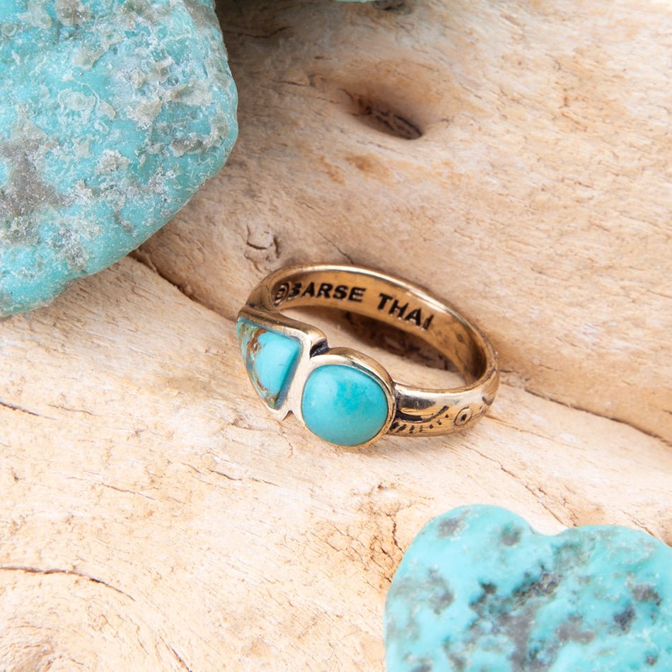 Blue Turquoise Shape Golden Bronze Ring | Rings | Wiccan Center