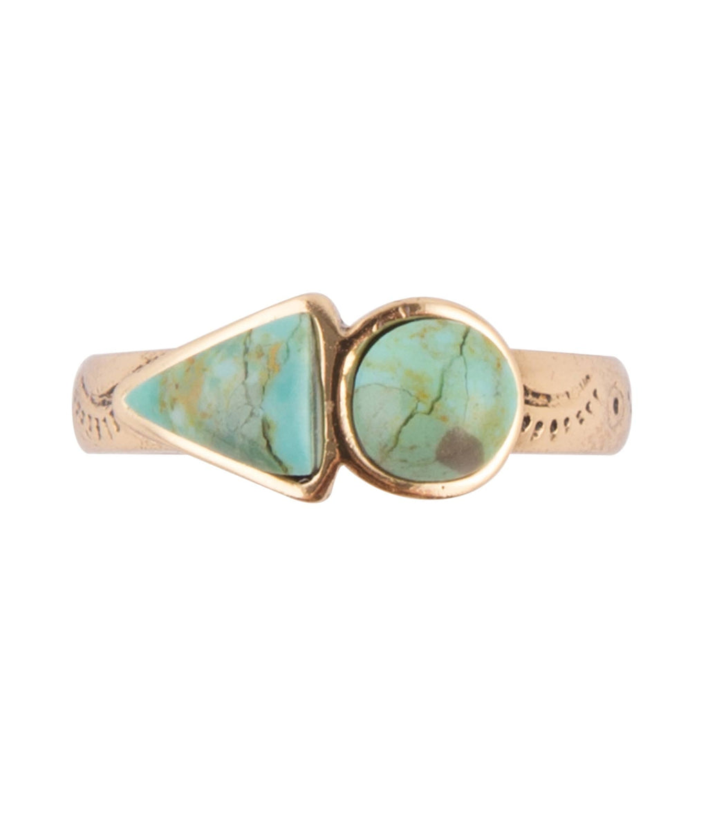 Blue Turquoise Shape Golden Bronze Ring | Rings | Wiccan Center