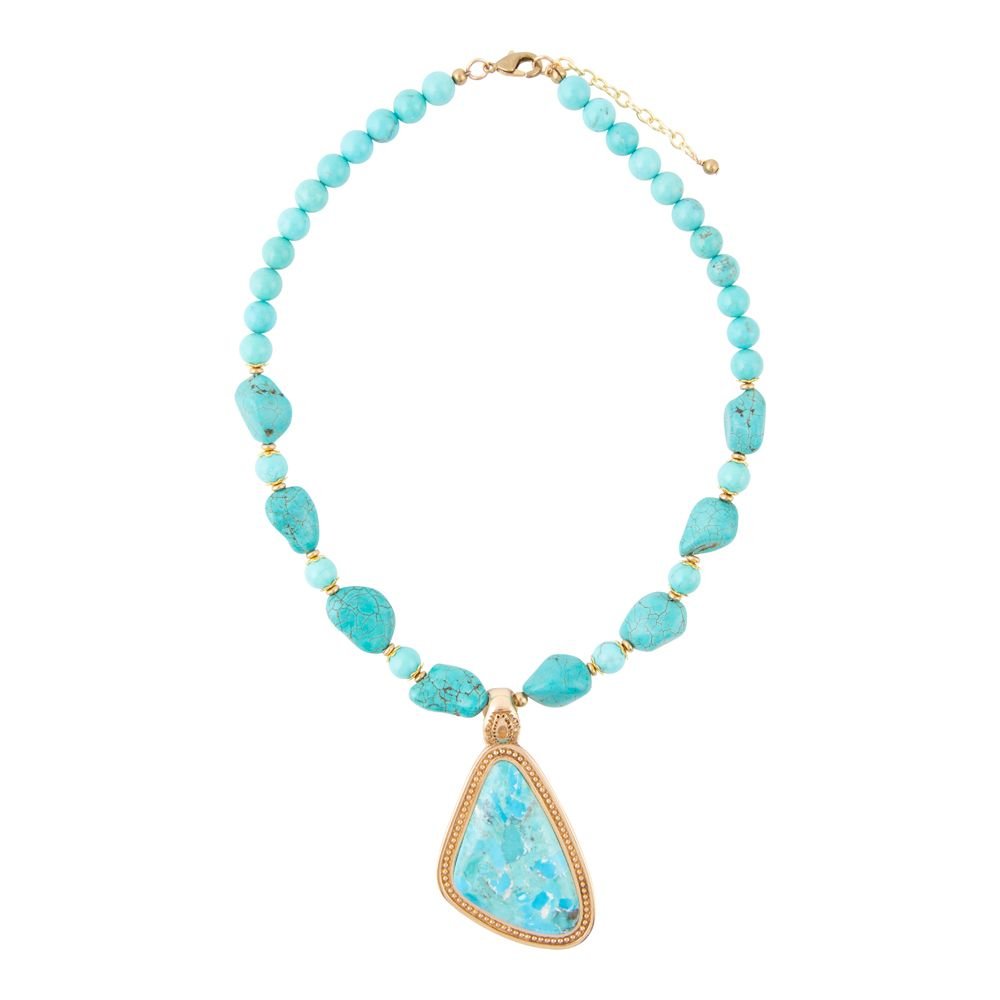 Blue Turquoise Triangle Golden Pendant Necklace | Necklaces | Wiccan Center