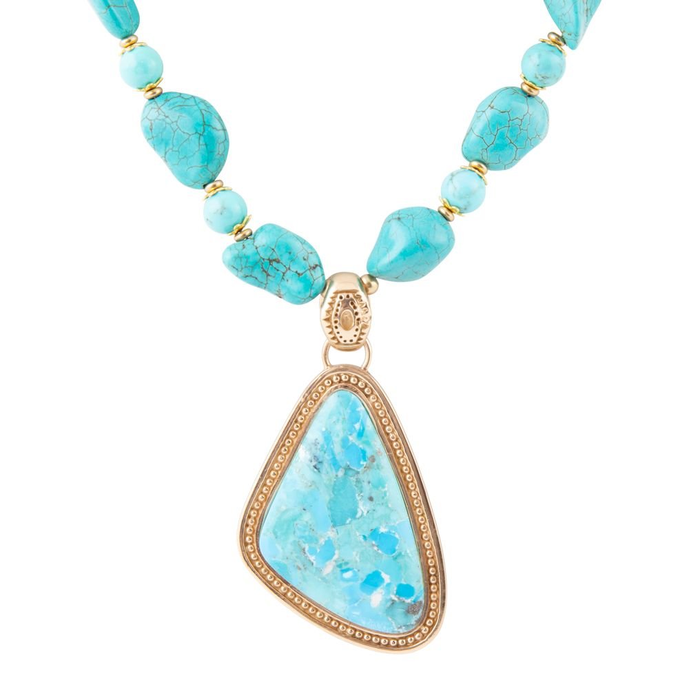 Blue Turquoise Triangle Golden Pendant Necklace | Necklaces | Wiccan Center