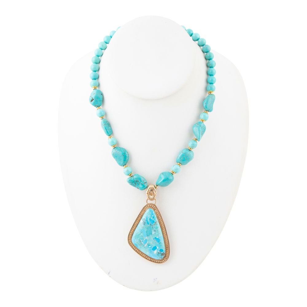 Blue Turquoise Triangle Golden Pendant Necklace | Necklaces | Wiccan Center