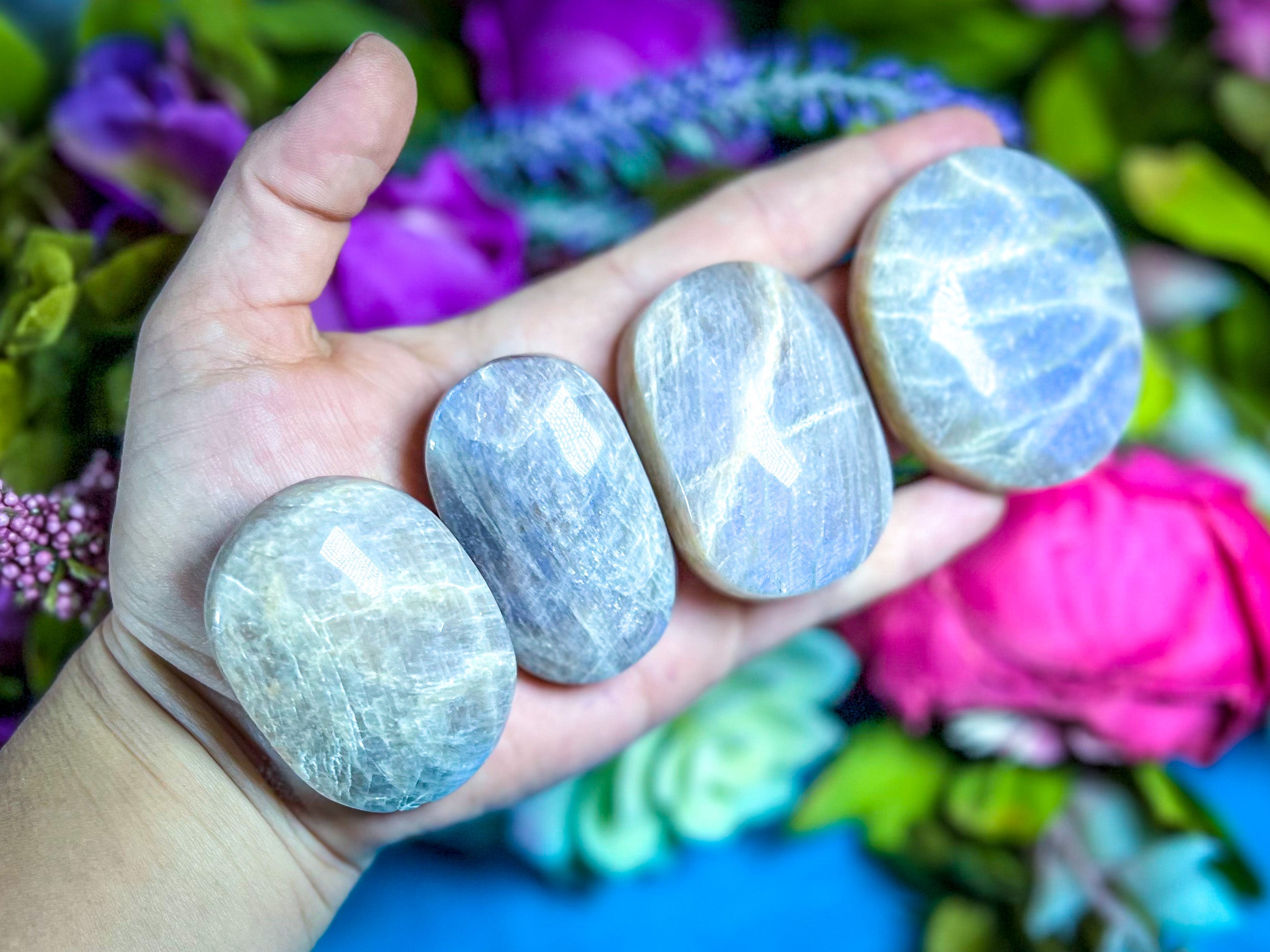 BLUE Moonstone Crystal Palmstones | | Wiccan Center