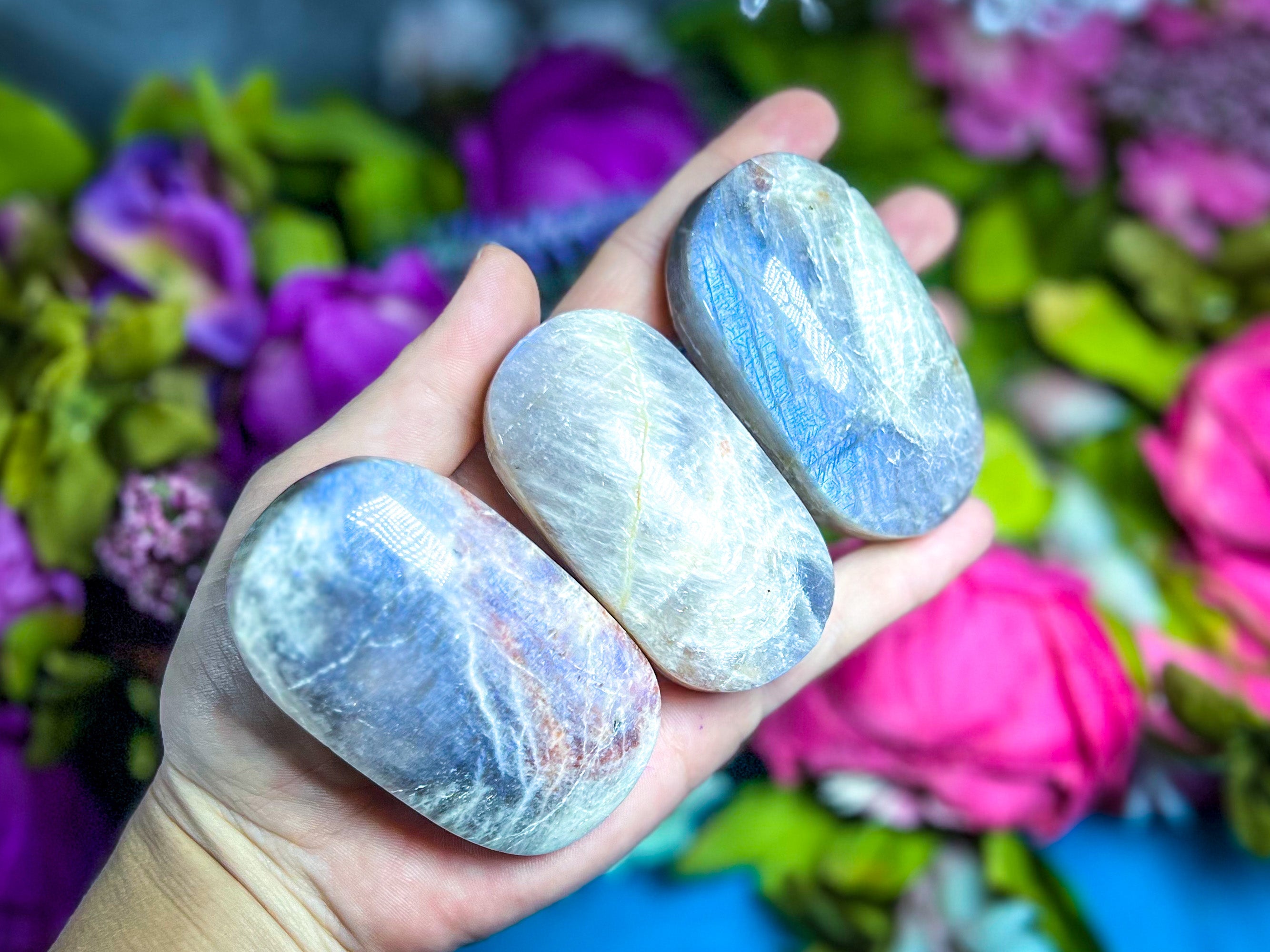 BLUE Moonstone Crystal Palmstones | | Wiccan Center