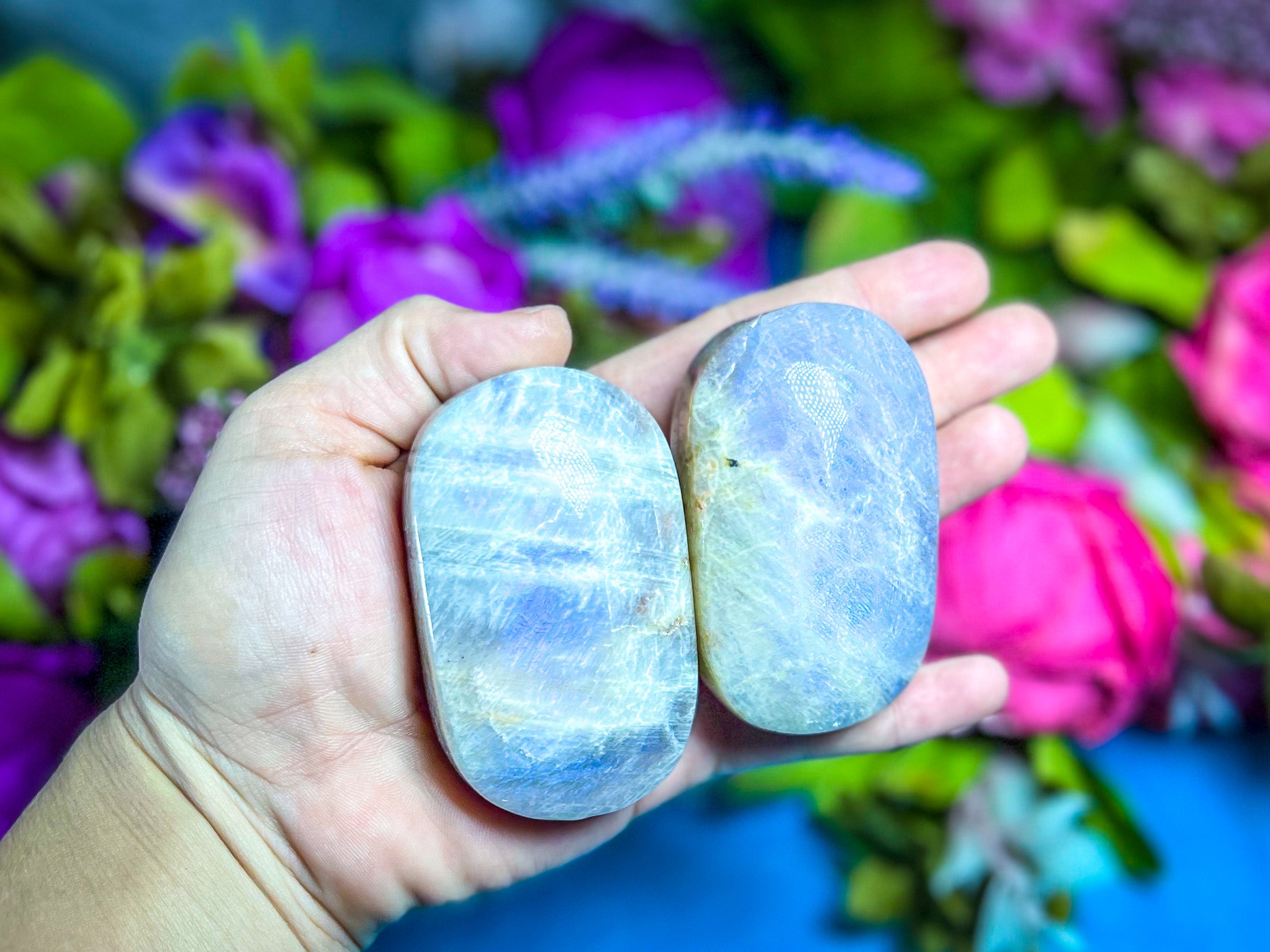 BLUE Moonstone Crystal Palmstones | | Wiccan Center