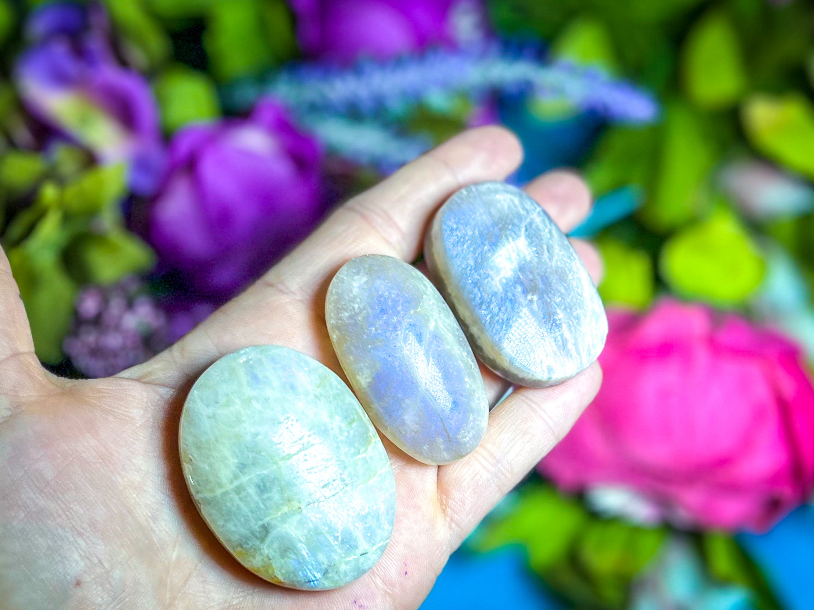 BLUE Moonstone Crystal Palmstones | | Wiccan Center
