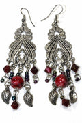 Bohemian Marbled Bead Dangle Earrings With Leaf Charms | Earrings | Wiccan Center