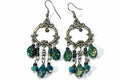 Boho Chandelier Earrings Teal Beads Dangle Silver Handmade | Earrings | Wiccan Center