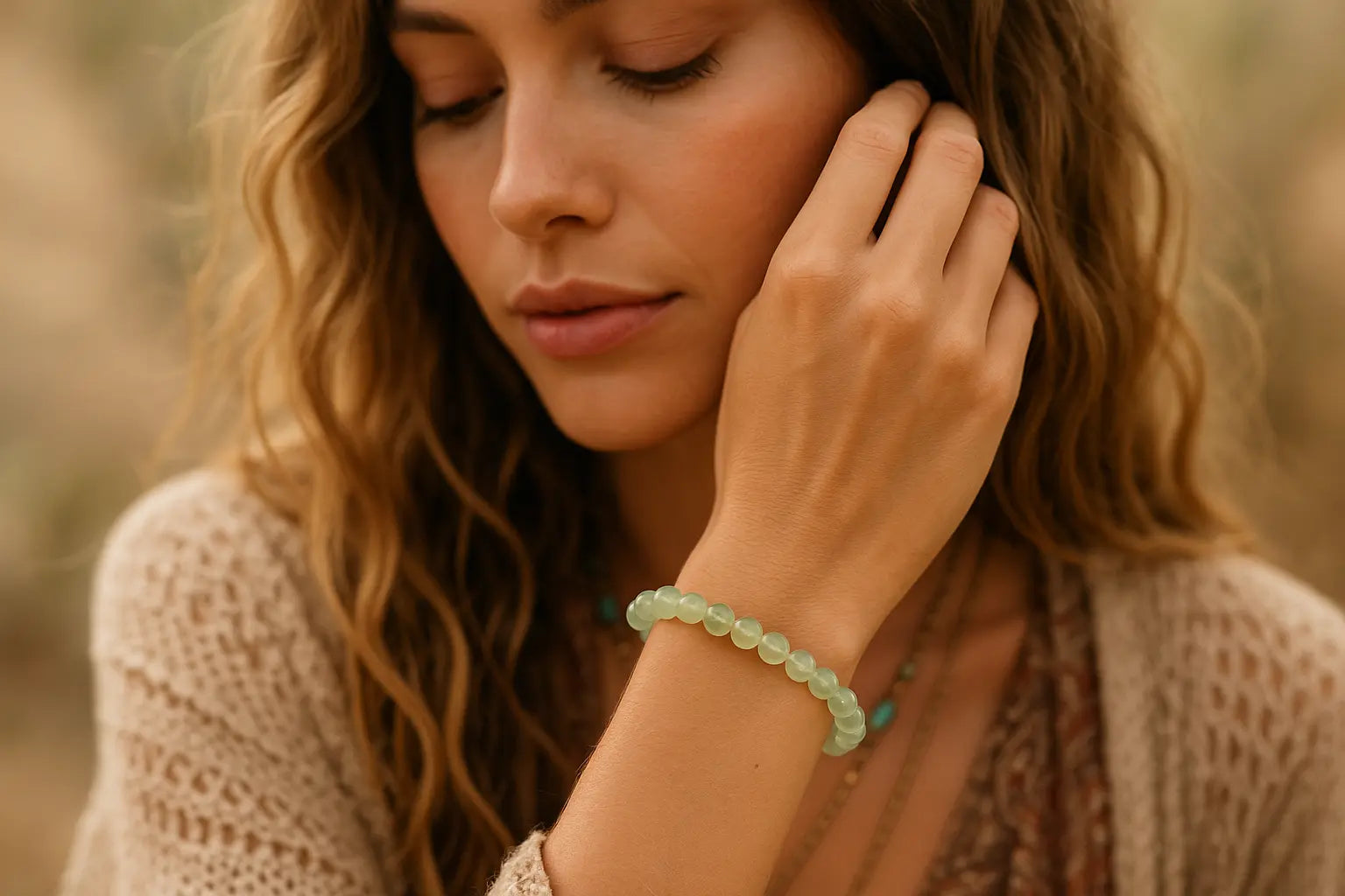 Prehnite Round Bead Bracelet - Unconditional Love | Bracelets | Wiccan Center