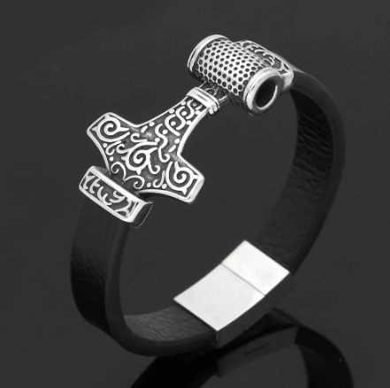 Vikings Mjolnir Leather Bracelet | Bracelets | Wiccan Center