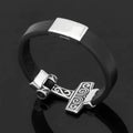 Vikings Mjolnir Stainless Steel Real Leather Bracelet | Bracelets | Wiccan Center