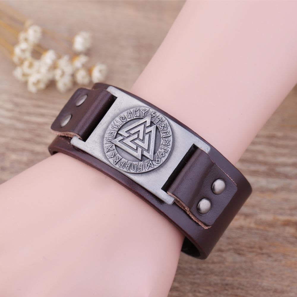 Vikings Valknut Leather Arm Cuff | Bracelets | Wiccan Center