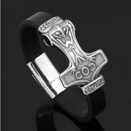 Vikings Mjolnir Leather Bracelet | Bracelets | Wiccan Center