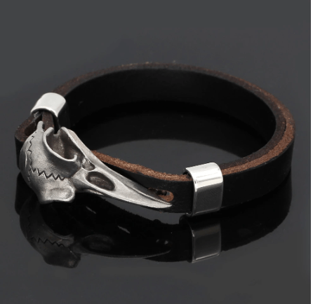 Vikings Raven Skull Leather Bracelet | Bracelets | Wiccan Center
